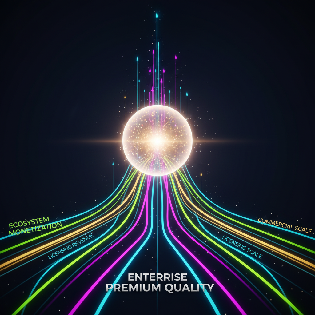 Revenue streams converging glowing nexus